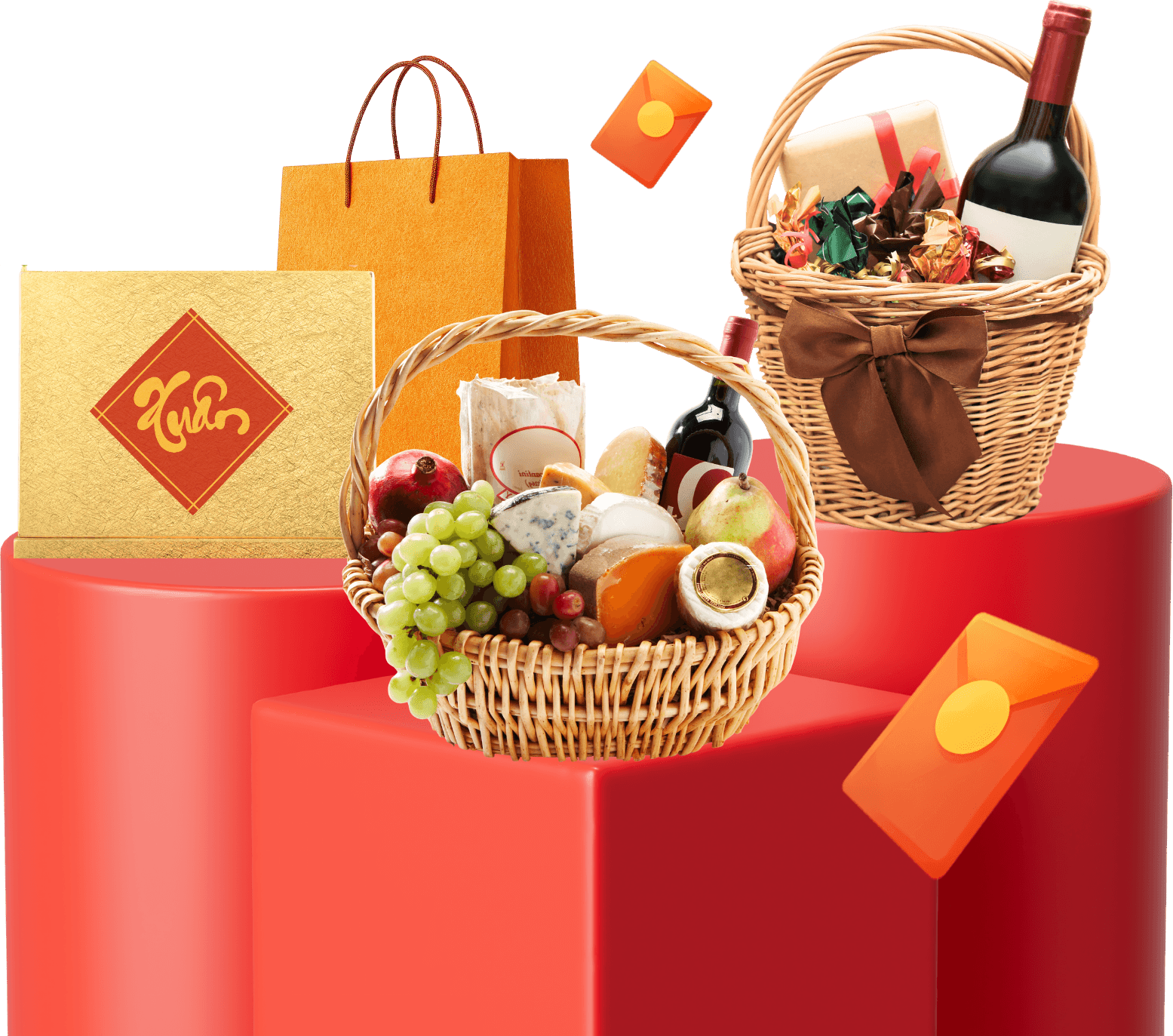 Giải thưởng Tết: giỏ quà Tết, rượu vang, hộp quà xuân, lì xì